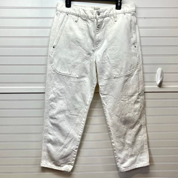 J Crew Re-Imagined High Waisted Cropped White Denim Jeans Size 30 Tall - Picture 1 of 11